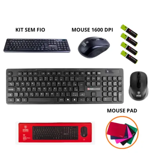 Kit Teclado e Mouse (1600 DPI) Sem Fio Wireless 2.4 GHz + Pilhas | PT KROSS 