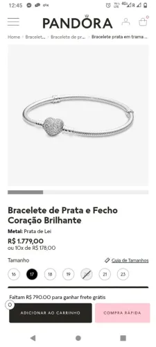 Pulseira de Prata com Fecho Coração Brilhante