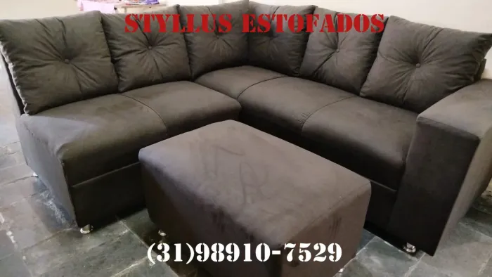 Sofá de Canto em Suede Marrom - Novo