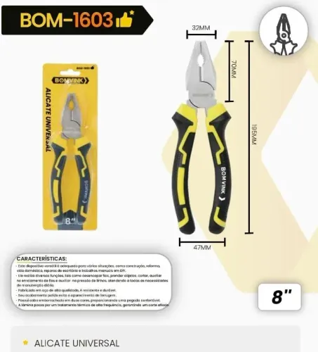 Alicate Universal 8 Pol Bomvink Profissional Emborrachado