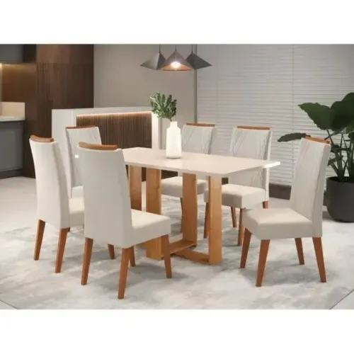 Mesa De Jantar 6 Cadeiras No Bege