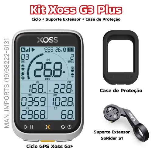 Kit Xoss G3 Plus - Ciclo GPS, Suporte Extensor, Case de Proteção <br>