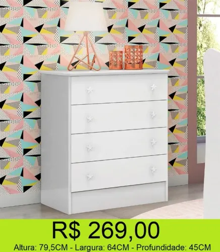 Comoda estilo infantil com puxadores estrela