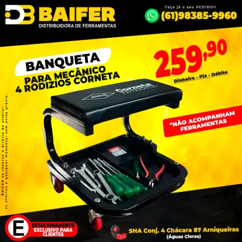 Banqueta Para Mecânico Com Rodinhas 145kg Corneta