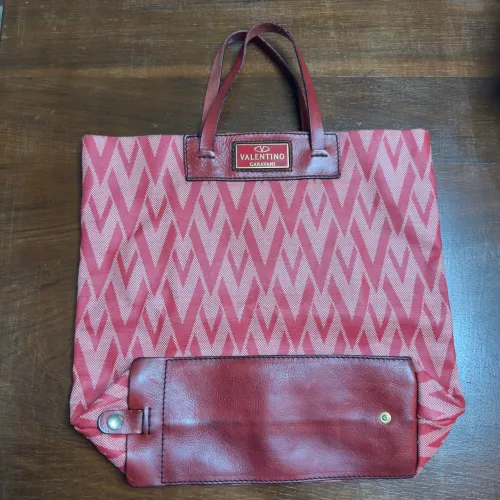 Bolsa Valentino Vintage Vermelha Original - Lona e Couro
