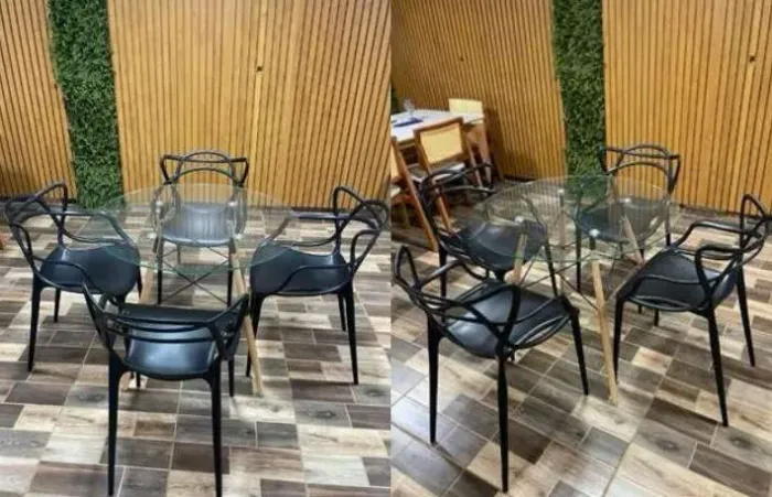 Conjunto de mesa redonda com 4 cadeira preta s 