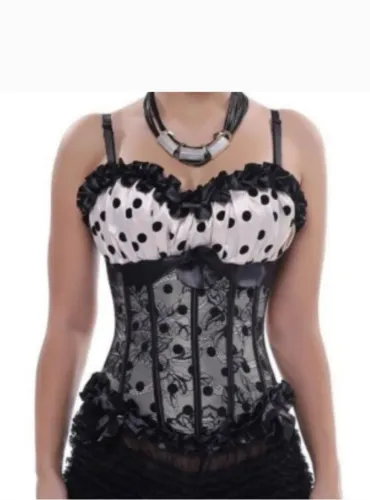 Corselet espartilho champagne com poá preto M