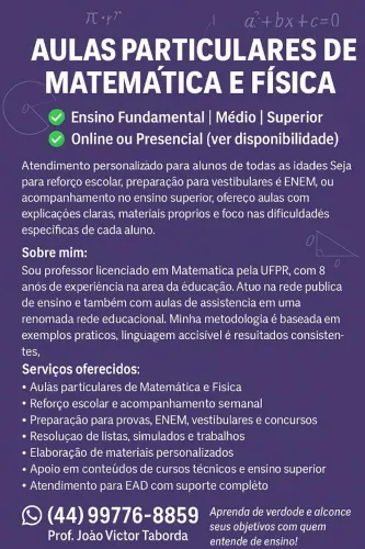 Aulas Particulares de Matemática e Física | Online ou Presencial | Correções e Trabalhos