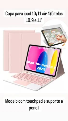 Capa Teclado iPad 10ª Geração 10.9 e 11' com Touchpad e Suporte