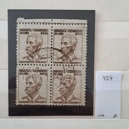 ** MT Quadra Selo 424 Brasil 1941 Filigrana CORREIO*BRASIL (P) Almirante Maurity