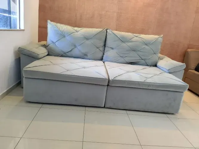 Sofá Retrátil Duas Pessoas Suede Cinza