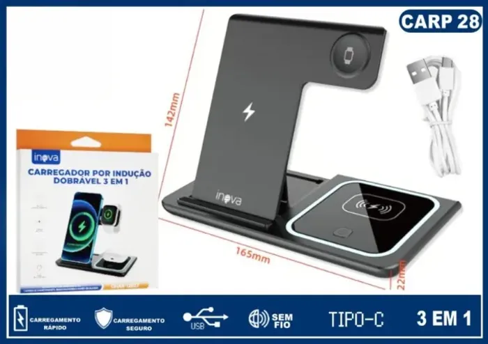 CARREGADOR POR INDUÇAO 3 EM 1 CELULAR RELOGIO E FONE
