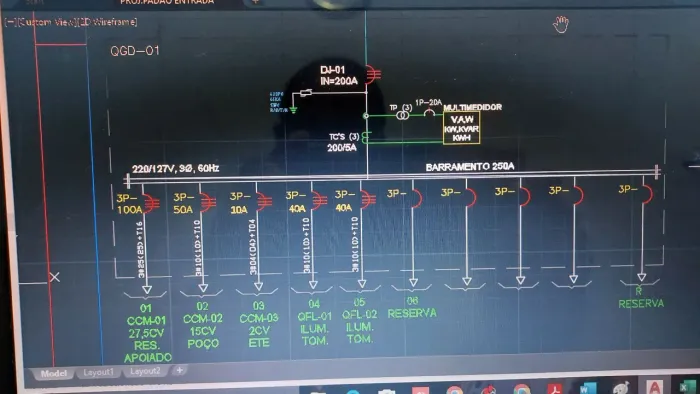 Projeto Elétricos CAD, com dimensionamento de QDE, e layout de CCM's