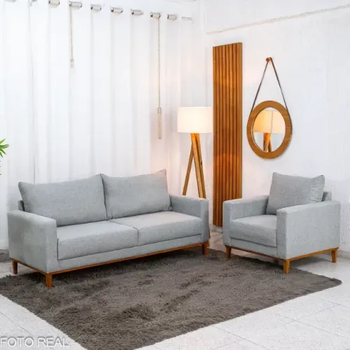 !!! ENTREGA GRATIS !!! Sofá 3L Felícia 1.82m Linho Cinza + Poltrona Runa Linho Cinza