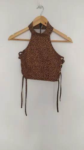Cropped animal print gola alta Tam M