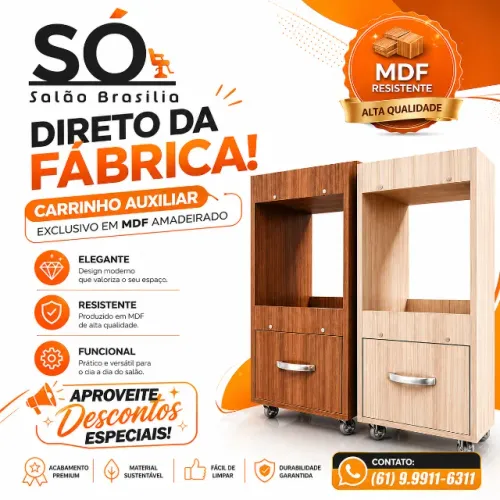 Carrinho Auxiliar Profissional para Salão - Qualidade Premium Direto da Fábrica!