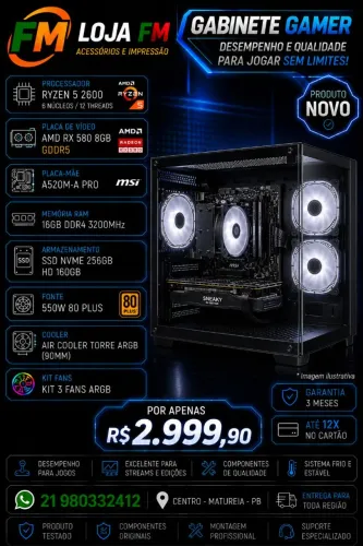 GABINETE GAMER RYZEN 5 - 16GB DDR4