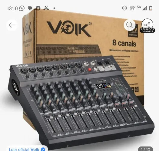 Mesa de som Voik VLV 8 canais