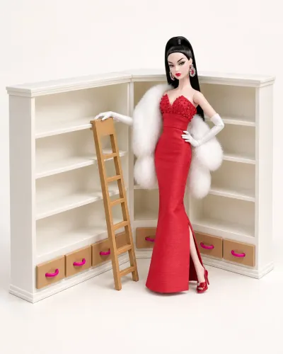 Estante modular 1:12 com gavetas e escada para Integrity toys/Monster High/ Barbie