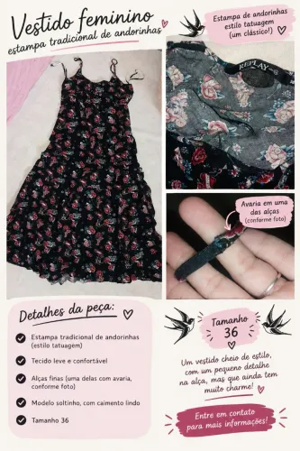 Vestido com estampa de andorinhas tradicional