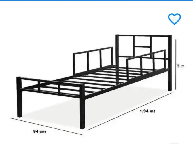 Cama Solteiro de Aço/Ferro c 2 grades de proteção e estrado de Aço/Ferro Preto Marroat