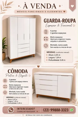Vende-se guarda roupa e cômoda infantil 