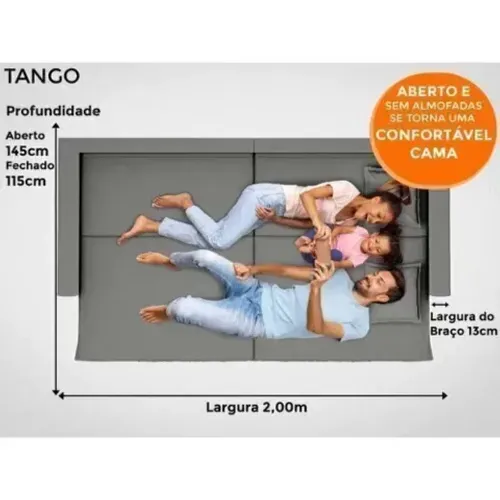 Sofá Tango 2,00m sem caixa, Retrátil e Reclinável Velosuede Bege :