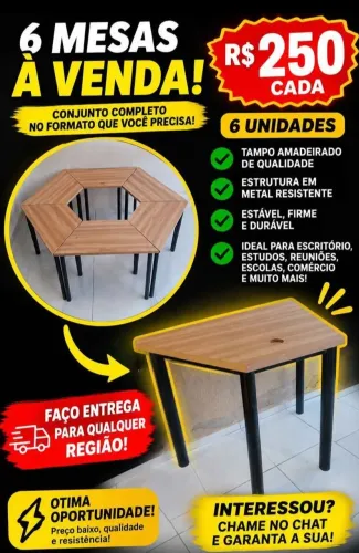 Mesa de escritório trapézio, as 6 formam um círculo cadê mesa tem buraco para passagem de