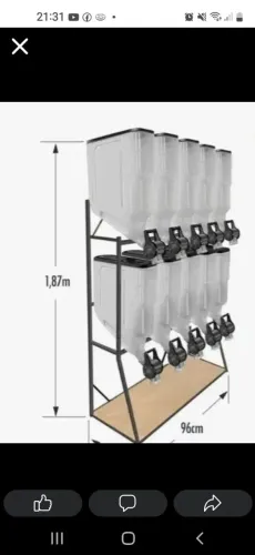 Dispenser armazenador de grãos/ração para pet shop, 40 litros, cor preto.