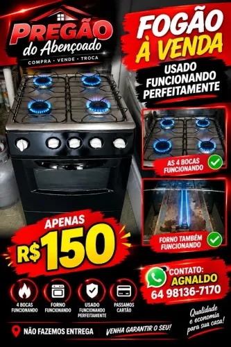 Fogão 4 bocas funcionando perfeitamente pregão do Abençoado passamos cartão