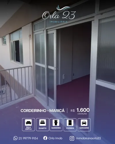 CORDEIRINHO, ORLA 23 IMOBILIÁRIA ALUGA! EXCELENTE APARTAMENTO COM VISTA MAR EM MARICÁ.
