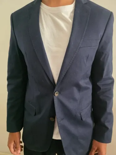 Paletó De Malha Com Viscose Azul Marinho Vila Romana