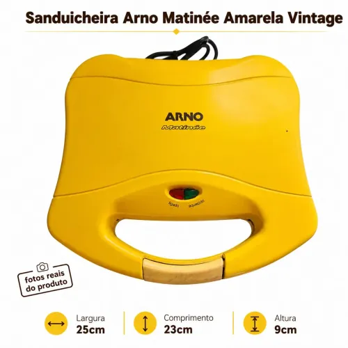 Sanduicheira Arno Matinée | Amarela | Vintage | Funcionando Perfeitamente | Marcas de Uso