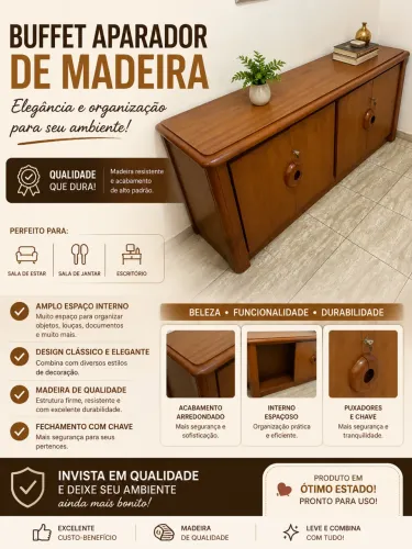 Buffet Aparador de Madeira Maciça - Elegante e Espaçoso