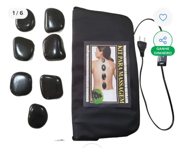 Kit bolsa térmica + 7 pedras quentes vulcânicas Massagem!