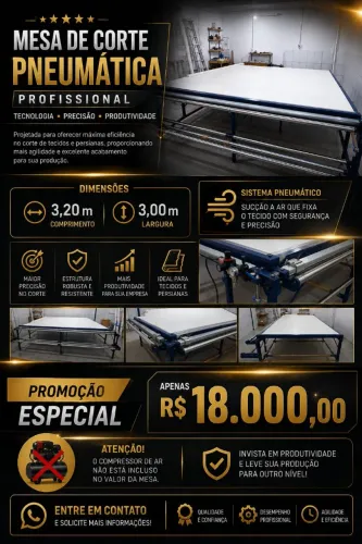 Mesa de Corte para Tecido para fabricação Apenas 1 Unidade