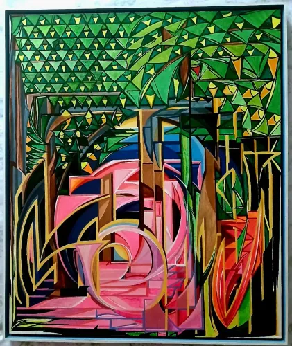 Painel MDF pintura minimalista natureza urbana