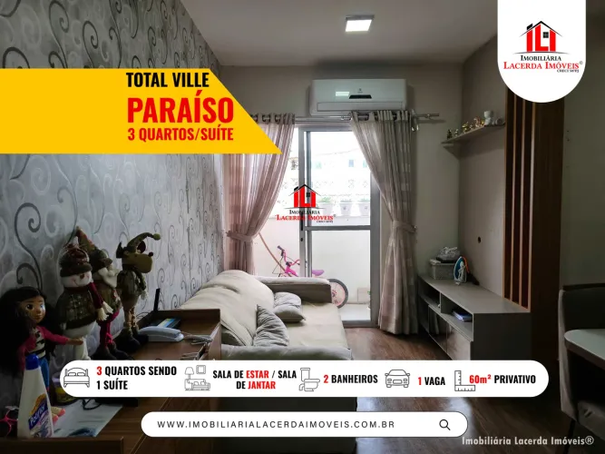 Apartamento 3 Quartos Sendo 1 Suíte, 60m² 2º Andar Condomínio Total Ville Paraíso