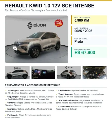 Renault Kwid Intense 1.0 Flex 12V 5P Mec. 2026