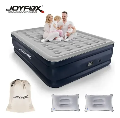 (57) Colchão Inflável Queen Joyfox com 2 Travesseiros, Bolsa e Bomba 127V 300kg