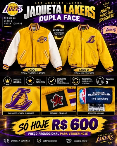 Jaqueta Lakers JH Design Original Dupla Face NBA