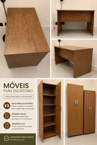 Conjunto de armarios e mesa de escritório