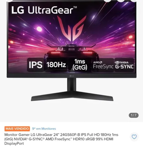 Monitor Gamer LG UltraGear 24" IPS 180Hz - Praticamente Novo