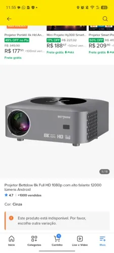 Projetor bettdow 8k 1200 lúmens