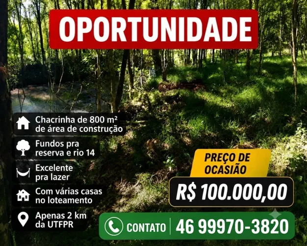 Chácara beira do rio 14 perto UTFPR