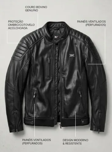 Jaqueta de couro natural preto, marca Texx , modelo Rebel