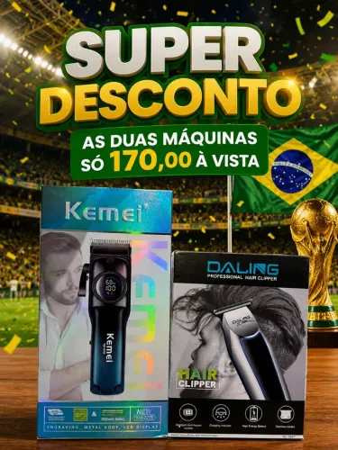 Kit máquina de cortar cabelo kemei profissional 
