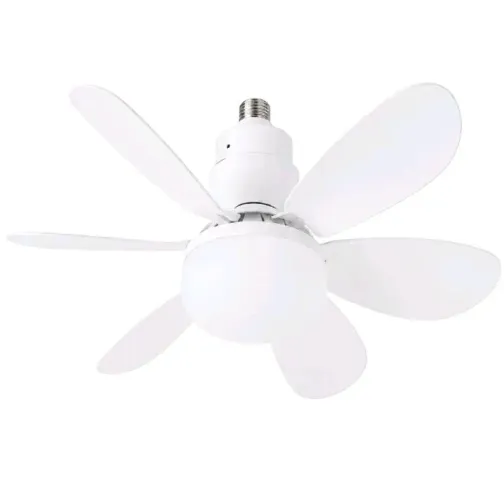 Ventilador de teto 52cm com lâmpada LED E27 3 velocidades 3 cores de luz Motor DC