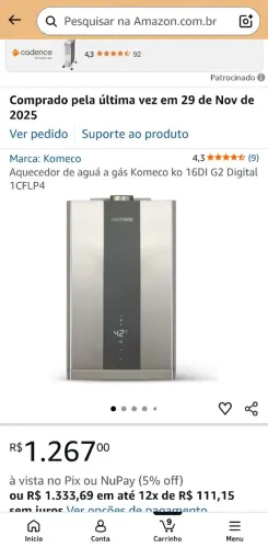 Aquecedor de aguá a gás Komeco ko 16DI G2 Digital 1CFLP4
