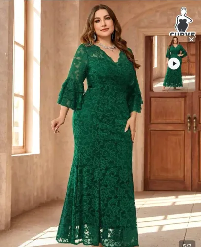 Vestido Longo de Festa Verde em Renda Plus Size 2XL - Novo
